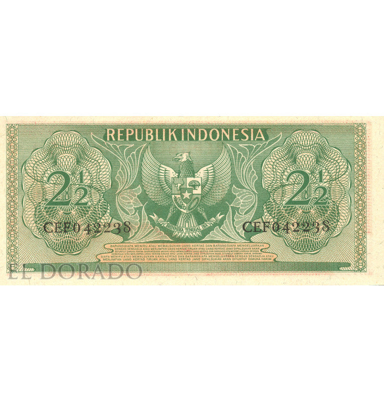 Indonesia 2.5 Rupiah 1956 Pick 75. Has stains